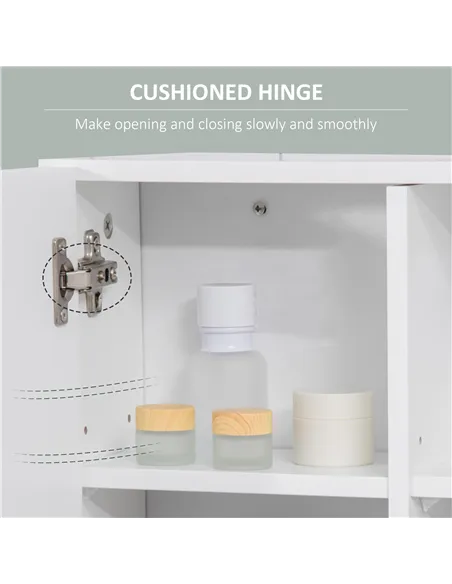 kleankin Bathroom Mirror Cabinet, Wall Mounted Storage Cupboard Organizer with Double Doors and Adjustable Shelf, White