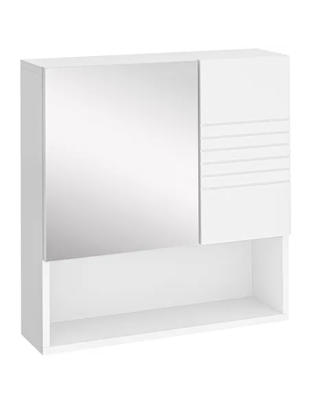kleankin Bathroom Mirror Cabinet Wall-Mounted Storage w/ Double Door Adjustable Shelf - White