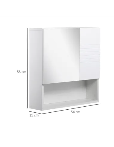 kleankin Bathroom Mirror Cabinet Wall-Mounted Storage w/ Double Door Adjustable Shelf - White