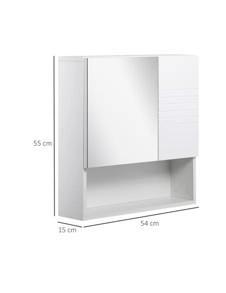 kleankin Bathroom Mirror Cabinet Wall-Mounted Storage w/ Double Door Adjustable Shelf - White