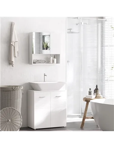kleankin Bathroom Mirror Cabinet Wall-Mounted Storage w/ Double Door Adjustable Shelf - White