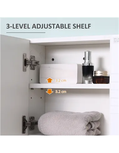 kleankin Bathroom Mirror Cabinet Wall-Mounted Storage w/ Double Door Adjustable Shelf - White