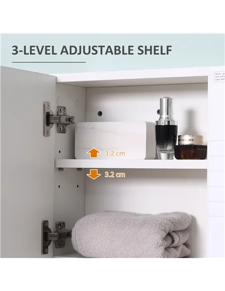 kleankin Bathroom Mirror Cabinet Wall-Mounted Storage w/ Double Door Adjustable Shelf - White