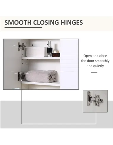 kleankin Bathroom Mirror Cabinet Wall-Mounted Storage w/ Double Door Adjustable Shelf - White