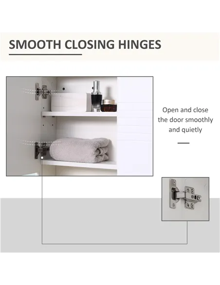 kleankin Bathroom Mirror Cabinet Wall-Mounted Storage w/ Double Door Adjustable Shelf - White