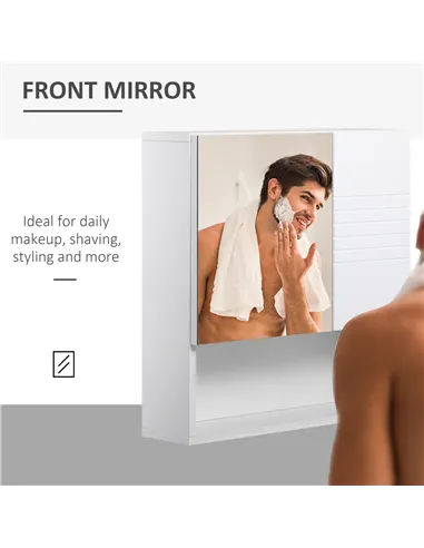 kleankin Bathroom Mirror Cabinet Wall-Mounted Storage w/ Double Door Adjustable Shelf - White