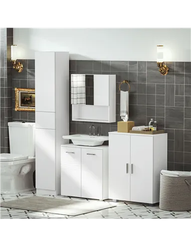 kleankin Bathroom Mirror Cabinet Wall-Mounted Storage w/ Double Door Adjustable Shelf - White