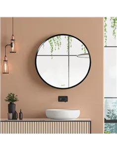 kleankin Round Bathroom Mirror, Modern Wall-mounted Makeup Mirror with Aluminium Frame for Washroom Living Room, Black, 40x40 cm 2
