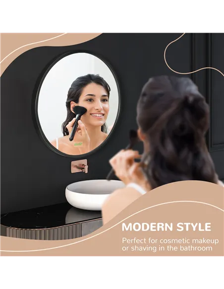 kleankin Round Bathroom Mirror, Modern Wall-mounted Makeup Mirror with Aluminium Frame for Washroom Living Room, Black, 40x40 cm