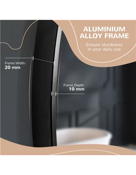 kleankin Round Bathroom Mirror, Modern Wall-mounted Makeup Mirror with Aluminium Frame for Washroom Living Room, Black, 40x40 cm