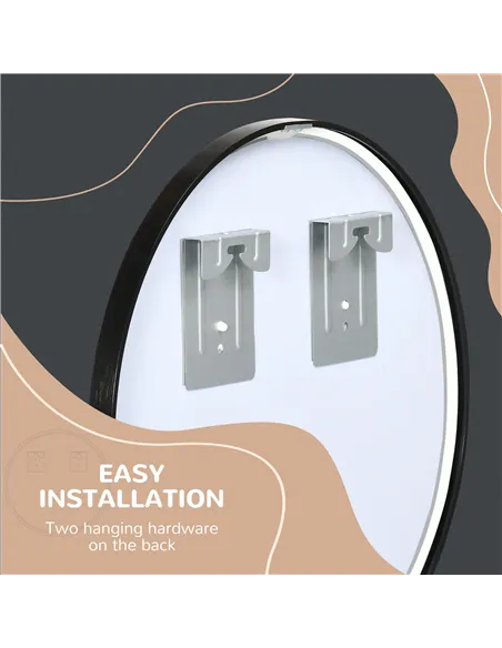 kleankin Round Bathroom Mirror, Modern Wall-mounted Makeup Mirror with Aluminium Frame for Washroom Living Room, Black, 40x40 cm