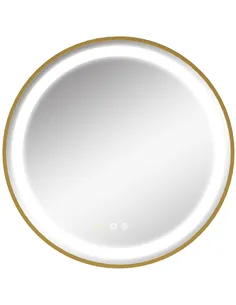 kleankin Round LED Bathroom Mirror, Dimmable Lighted Wall Mount Mirror with 3 Colours, Time Display, Memory Function, Hardwired