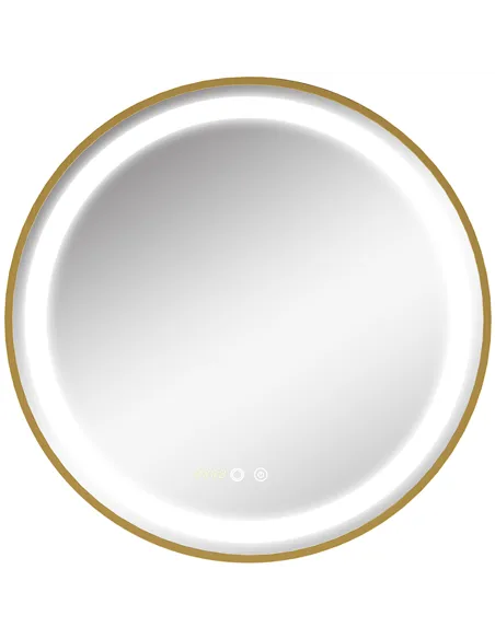 kleankin Round LED Bathroom Mirror, Dimmable Lighted Wall Mount Mirror with 3 Colours, Time Display, Memory Function, Hardwired