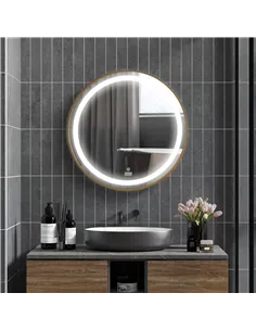 kleankin Round LED Bathroom Mirror, Dimmable Lighted Wall Mount Mirror with 3 Colours, Time Display, Memory Function, Hardwired 2
