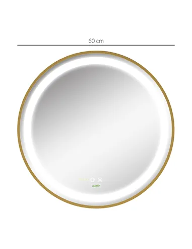 kleankin Round LED Bathroom Mirror, Dimmable Lighted Wall Mount Mirror with 3 Colours, Time Display, Memory Function, Hardwired
