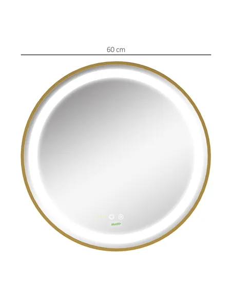 kleankin Round LED Bathroom Mirror, Dimmable Lighted Wall Mount Mirror with 3 Colours, Time Display, Memory Function, Hardwired