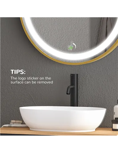 kleankin Round LED Bathroom Mirror, Dimmable Lighted Wall Mount Mirror with 3 Colours, Time Display, Memory Function, Hardwired