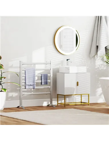 kleankin Round LED Bathroom Mirror, Dimmable Lighted Wall Mount Mirror with 3 Colours, Time Display, Memory Function, Hardwired