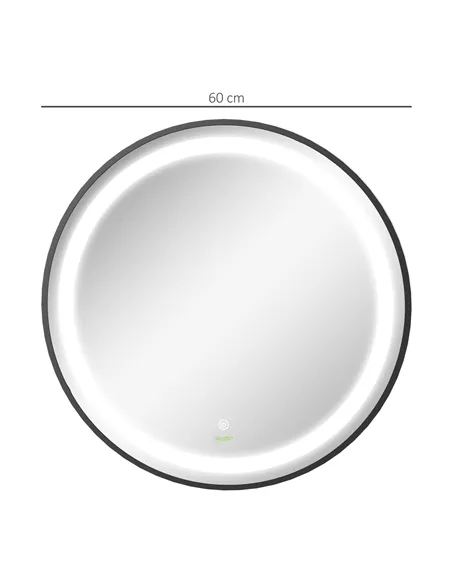 kleankin Round LED Bathroom Mirror, Dimmable Lighted Wall-Mounted Mirror with 3 Temperature Colours, Memory Function, Hardwired