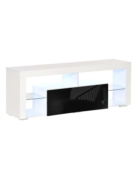 HOMCOM TV Unit, LED TV Stand Cabinet, High Gloss TV Table with Lights and Storage Shelf for 55 inch TVs for Living Room, Bedroom
