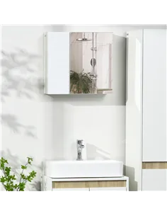 kleankin Bathroom Cabinet with Mirror, Double Door Wall Mounted Storage Cupboard Organizer with Adjustable Shelves, White 2
