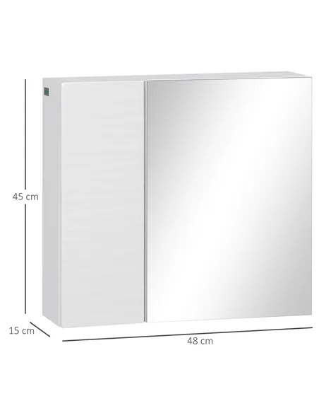 kleankin Bathroom Cabinet with Mirror, Double Door Wall Mounted Storage Cupboard Organizer with Adjustable Shelves, White