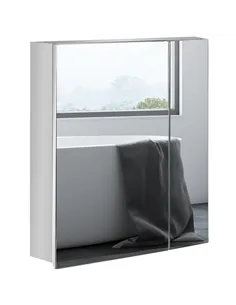 kleankin Bathroom Mirror Cabinet, Wall Mounted Medicine Cabinet with Hinged Door, Storage Shelves for Laundry Room