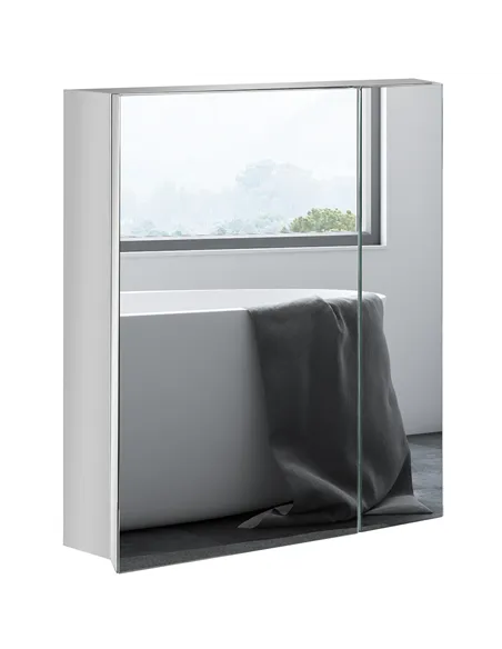 kleankin Bathroom Mirror Cabinet, Wall Mounted Medicine Cabinet with Hinged Door, Storage Shelves for Laundry Room