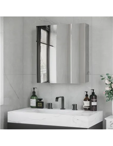 kleankin Bathroom Mirror Cabinet, Wall Mounted Medicine Cabinet with Hinged Door, Storage Shelves for Laundry Room