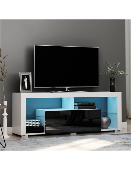 HOMCOM TV Unit, LED TV Stand Cabinet, High Gloss TV Table with Lights and Storage Shelf for 55 inch TVs for Living Room, Bedroom