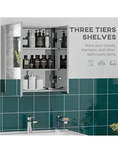 kleankin Bathroom Mirror Cabinet, Wall Mounted Medicine Cabinet with Hinged Door, Storage Shelves for Laundry Room