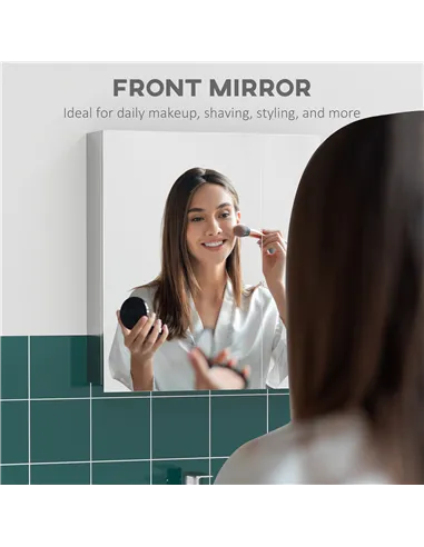 kleankin Bathroom Mirror Cabinet, Wall Mounted Medicine Cabinet with Hinged Door, Storage Shelves for Laundry Room