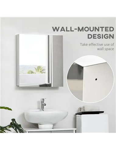 kleankin Bathroom Mirror Cabinet, Wall Mounted Medicine Cabinet with Hinged Door, Storage Shelves for Laundry Room