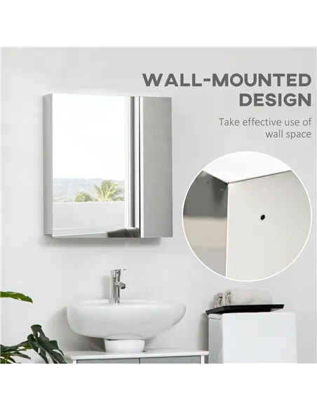 kleankin Bathroom Mirror Cabinet, Wall Mounted Medicine Cabinet with Hinged Door, Storage Shelves for Laundry Room