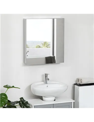 kleankin Bathroom Mirror Cabinet, Wall Mounted Medicine Cabinet with Hinged Door, Storage Shelves for Laundry Room