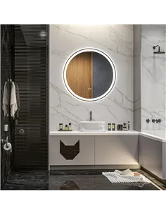 kleankin Round Bathroom Mirror with LED Lights, Wall Mount Dimmable Makeup Mirror with 3 Temperature Colours, Defogging Film and 2