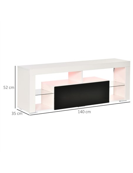 HOMCOM TV Unit, LED TV Stand Cabinet, High Gloss TV Table with Lights and Storage Shelf for 55 inch TVs for Living Room, Bedroom