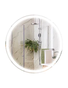 kleankin Round Bathroom Mirror with LED Lights, Wall Mount Dimmable Makeup Mirror with 3 Temperature Colours, Defogging Film and