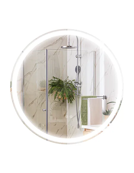 kleankin Round Bathroom Mirror with LED Lights, Wall Mount Dimmable Makeup Mirror with 3 Temperature Colours, Defogging Film and