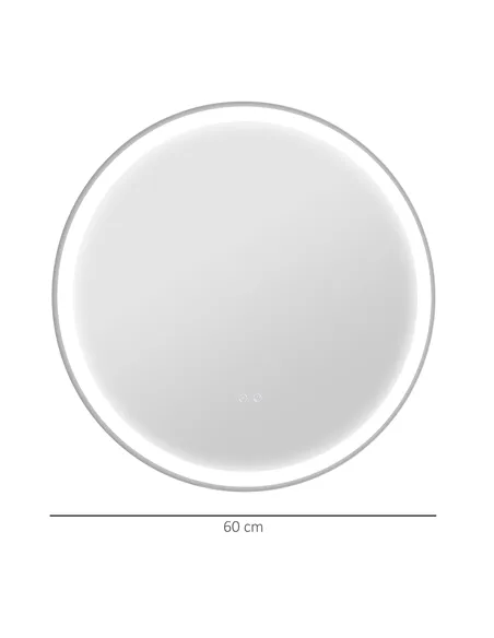 kleankin Round Bathroom Mirror with LED Lights, Wall Mount Dimmable Makeup Mirror with 3 Temperature Colours, Defogging Film and