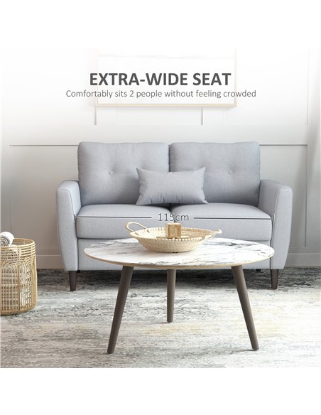 HOMCOM 2 Seater Sofa with Spring Cushion, Fabric Sofa with Wooden Legs, Modern Love Seat for Living Room, 140cm Width Tufted Cou