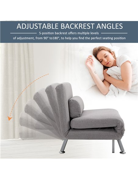 HOMCOM Adjustable Back Futon Sofa Chair - Grey