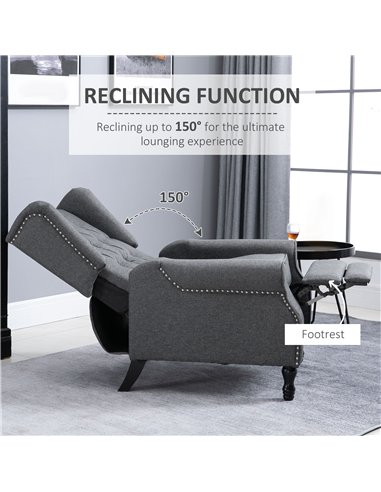 HOMCOM Recliner Armchair, Vintage Reclining Chair with Nail Head Trim, Wingback Chair with Button Tufted Back and Footrest, for 