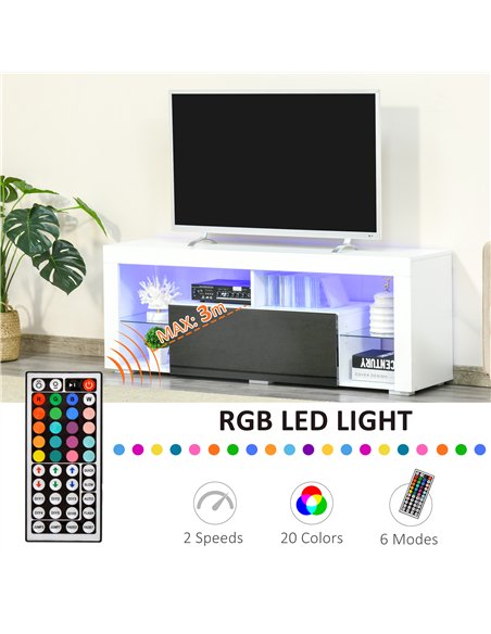 HOMCOM TV Unit, LED TV Stand Cabinet, High Gloss TV Table with Lights and Storage Shelf for 55 inch TVs for Living Room, Bedroom
