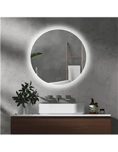 kleankin Round Bathroom Mirror with LED Lights, Wall-Mounted Dimmable Makeup Mirror with 3 Temperature Colours, Defogging Film,  2
