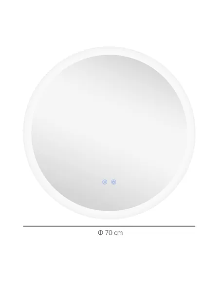kleankin Round Bathroom Mirror with LED Lights, Wall-Mounted Dimmable Makeup Mirror with 3 Temperature Colours, Defogging Film, 
