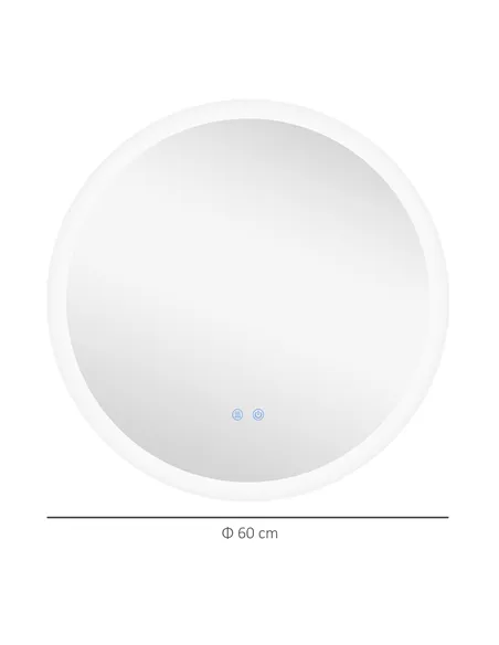 kleankin Round Bathroom Mirror with LED Lights, Wall-Mounted Dimmable Makeup Mirror with 3 Temperature Colours, Defogging Film, 