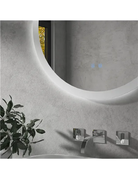 kleankin Round Bathroom Mirror with LED Lights, Wall-Mounted Dimmable Makeup Mirror with 3 Temperature Colours, Defogging Film, 
