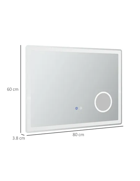 kleankin LED Bathroom Mirror with Lights, 3X Magnifying Mirror, Dimming Lighted Bathroom Mirror, Vanity Mirror with 3 Colour Fro