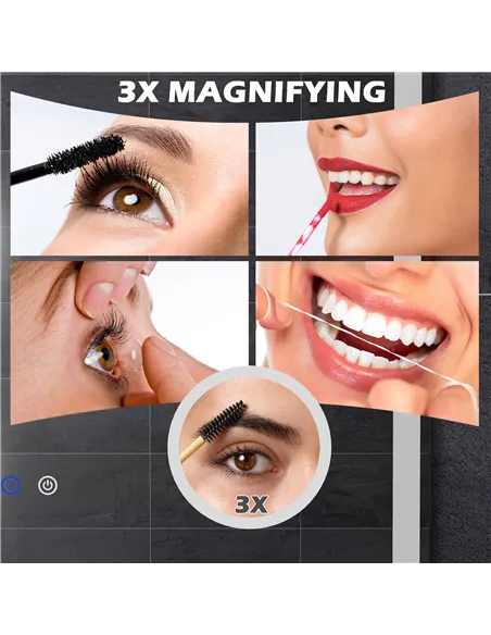 kleankin LED Bathroom Mirror with Lights, 3X Magnifying Mirror, Dimming Lighted Bathroom Mirror, Vanity Mirror with 3 Colour Fro